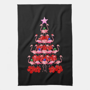 Santa Pink Flamingo Christmas Tree Kitchen Towel