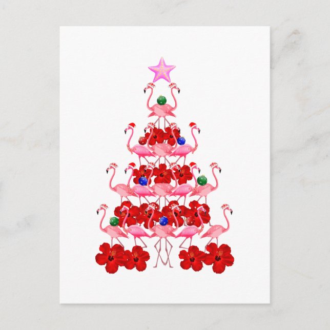 Santa Pink Flamingo Christmas Tree Postcard (Front)