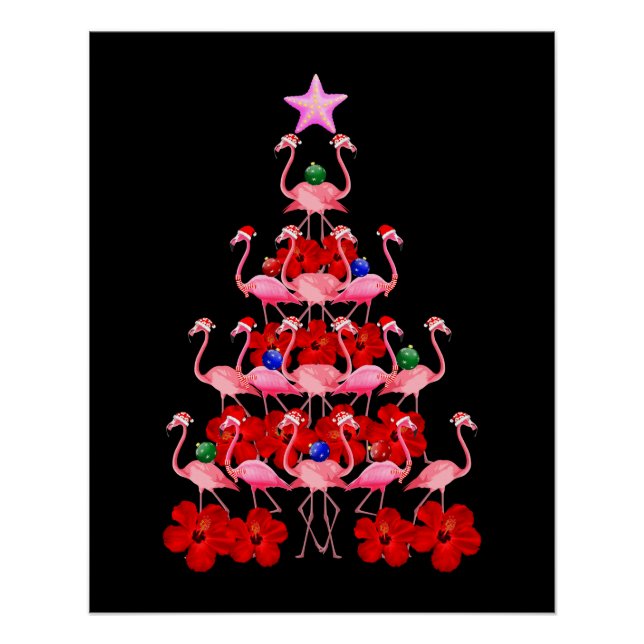Santa Pink Flamingo Christmas Tree Poster (Front)