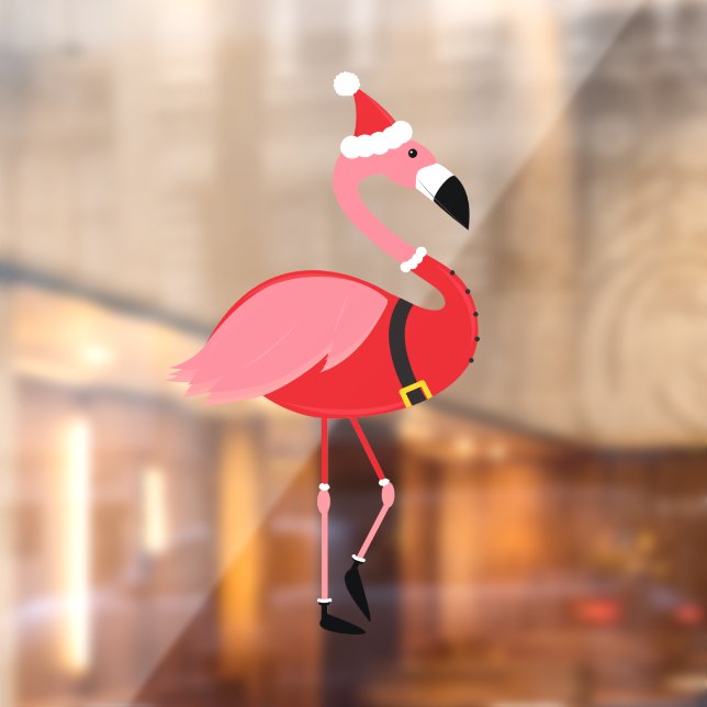 Santa Pink Flamingo Holiday Christmas Window Cling (Sheet 2)