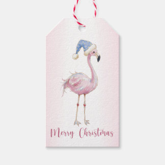 Santa Pink Flamingo Merry Christmas Gift Tag