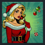 Santa Pinup: Pop Art Glam Poster<br><div class="desc">A playful pop art take on the classic pinup girl,  this glamourous blonde rocks a Santa suit with vintage flair. Her bold red lips,  festive lollipop,  and retro vibe bring a cheeky,  modern twist to holiday pinup style.</div>