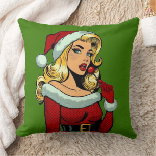 Santa Pinup: Pop Art Glam Throw Pillow