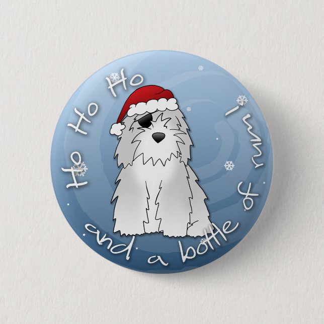 Santa Pirate Old English Sheepdog 2 Inch Round Button (Front)