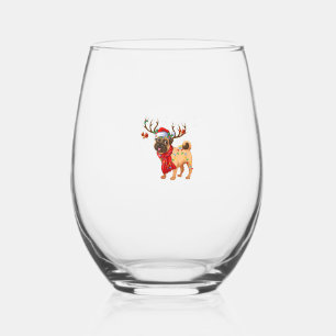 Santa Pitbull Christmas Tree Light Pajama Dog X-ma Stemless Wine Glass
