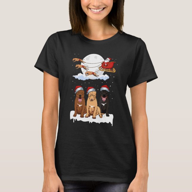 Santa Pitbull Reindeer Sleigh Christmas Pajama Dog T-Shirt (Front)