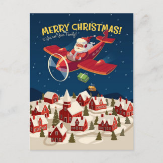 Santa plane christmas postcard