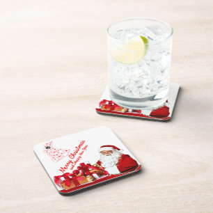 Santa Plastic coasters with cork back - set of 6