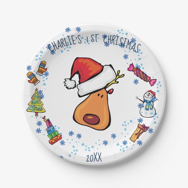 Santa Plate 1 st Christmas Doodle art design (Front)