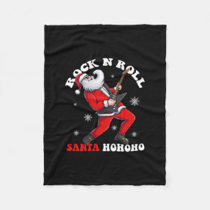 santa play guitar rock and rol fleece blanket