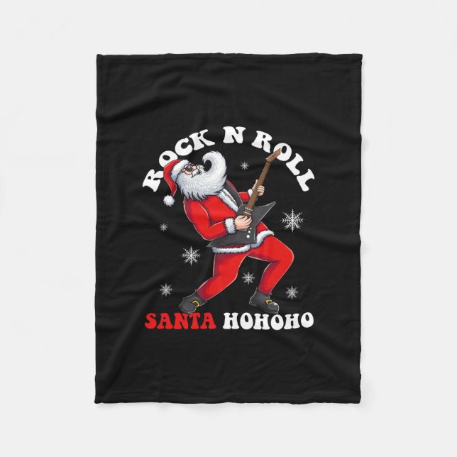 santa play guitar rock and rol fleece blanket (Front)