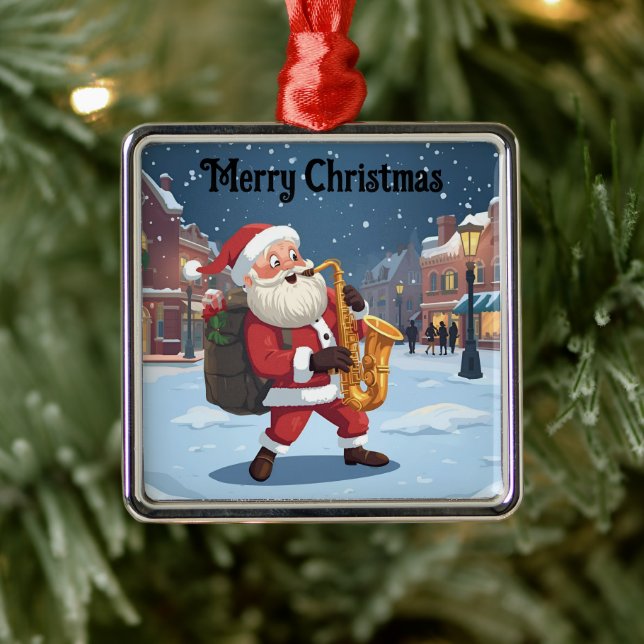 Santa playing a saxophone Christmas Ornament (Tree)