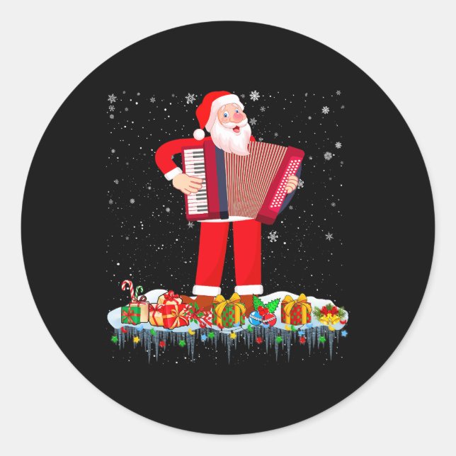 Santa Playing Accordion Christmas Accordion Instru Classic Round Sticker (Front)