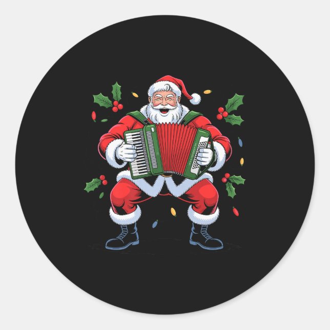 Santa Playing Accordion Funny Holiday Christmas Xm Classic Round Sticker (Front)