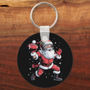 Santa Playing American Football Christmas Keychain