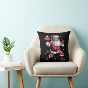 Santa Playing American Football Christmas  Throw Pillow