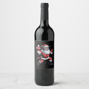 Santa Playing American Football Christmas Wine Label