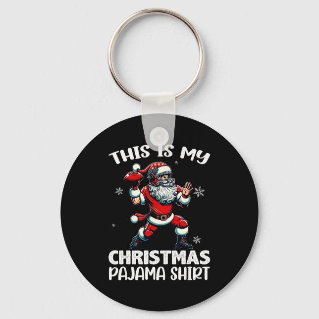 Santa Playing American Football, This Is My Christ Keychain (Front)