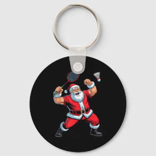 Santa Playing Badminton Funny Holiday Christmas Xm Keychain