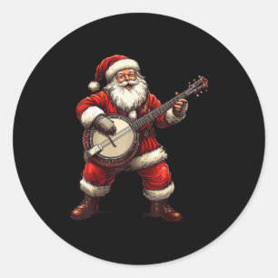 Santa Playing Banjo Funny Banjo Player Bluegr Chri Classic Round Sticker