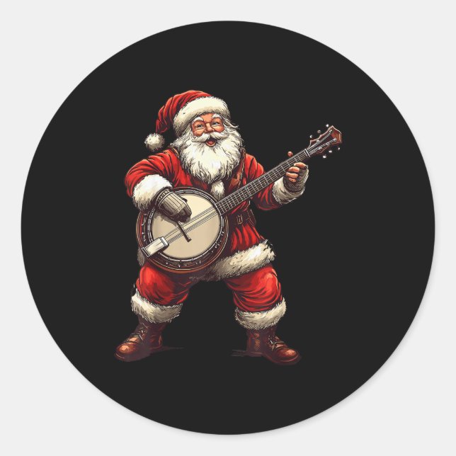 Santa Playing Banjo Funny Banjo Player Bluegr Chri Classic Round Sticker (Front)