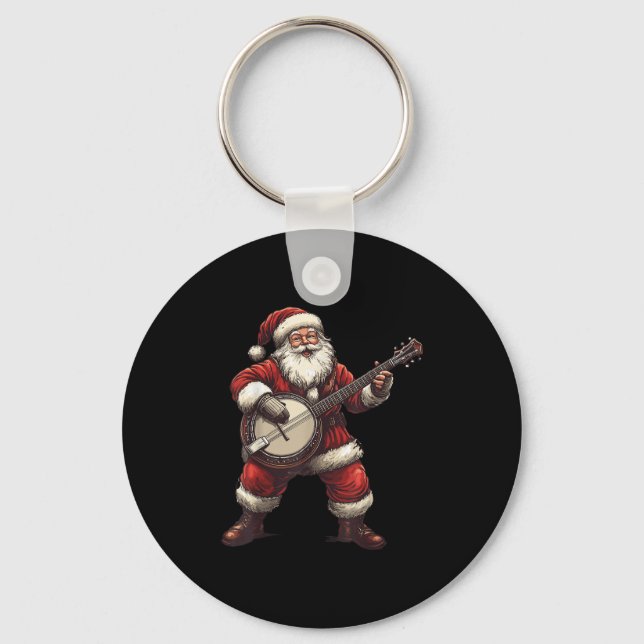 Santa Playing Banjo Funny Banjo Player Bluegr Chri Keychain (Front)