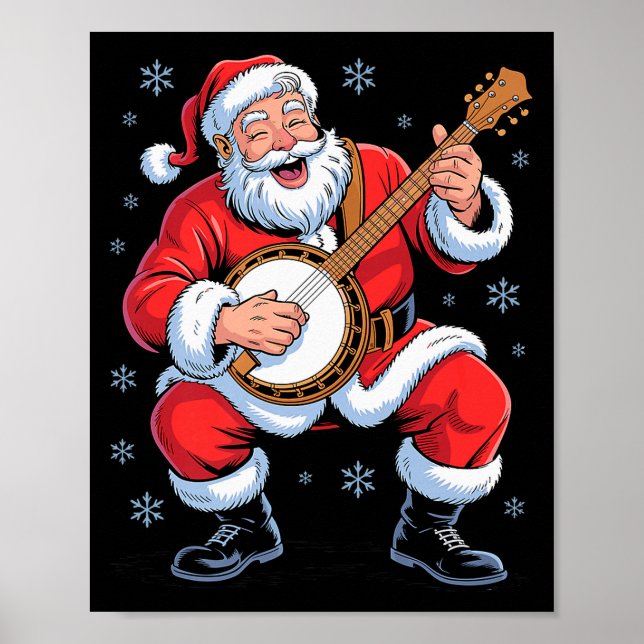 Santa Playing Banjo Funny Holiday Christmas Xmas P Poster (Front)