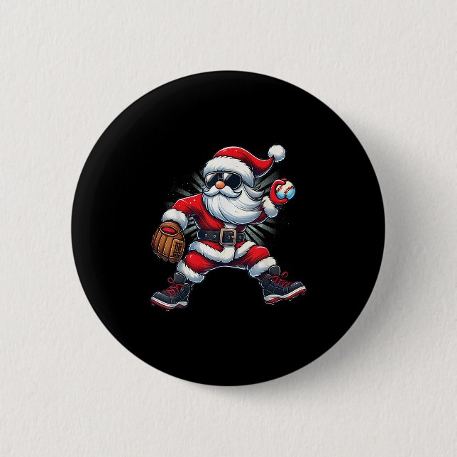 Santa Playing Baseball As Tcher Boys Kids Teens Ch 2 Inch Round Button (Front)