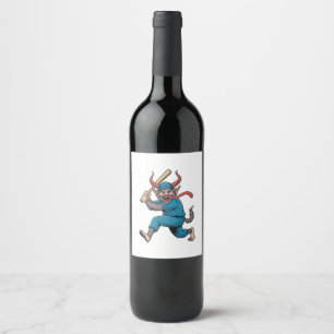 Santa Playing Baseball Christmas Baseball Player  Wine Label