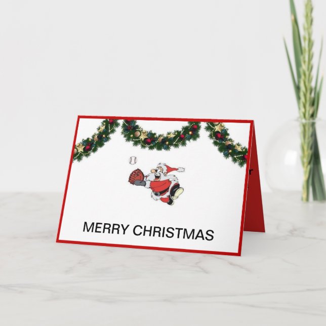 Santa Playing Baseball Christmas Card (Front)