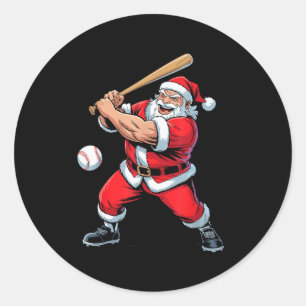 Santa Playing Baseball Funny Holiday Christmas Xma Classic Round Sticker