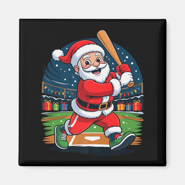 Santa Playing Baseball Funny Holiday Christmas Xma Magnet (Front)