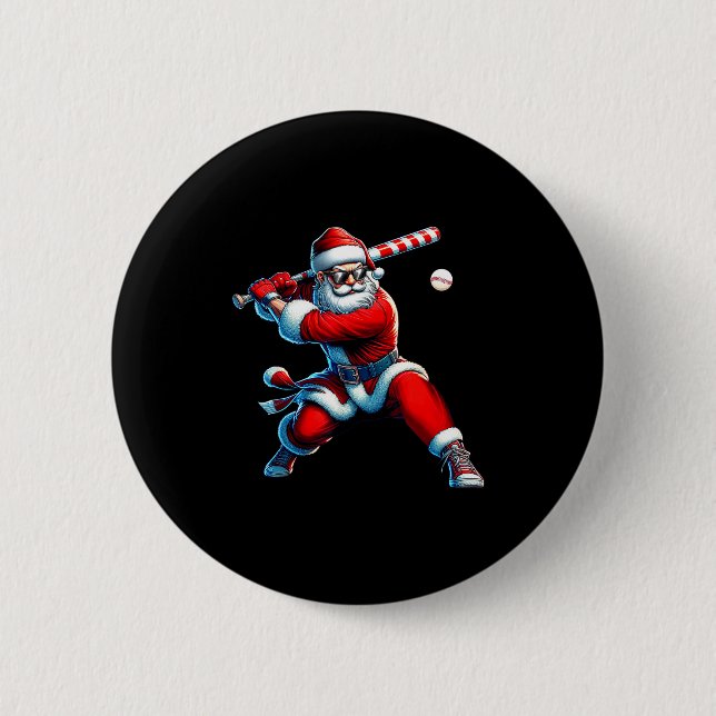 Santa Playing Baseball Men Boys Christmas Baseball 2 Inch Round Button (Front)