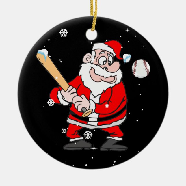 Santa Playing Baseball Pajama Shirt Baseball Ceramic Ornament (Front)