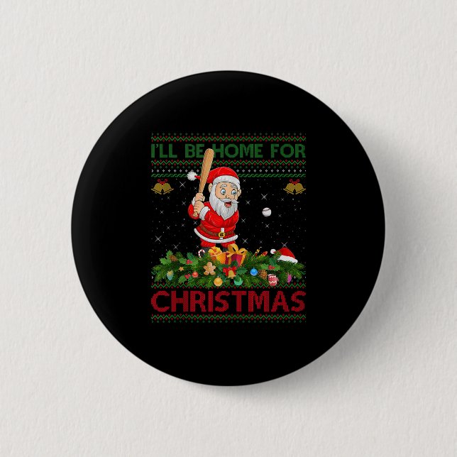 Santa Playing Baseball Ugly Xmas Sweater Style Chr 2 Inch Round Button (Front)
