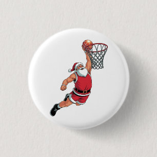 Santa Playing Basketball Christmas Sport Lovers 1 Inch Round Button