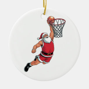 Santa Playing Basketball Christmas Sport Lovers  Ceramic Ornament