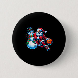 Santa Playing Basketball With A Snowman Christmas  2 Inch Round Button