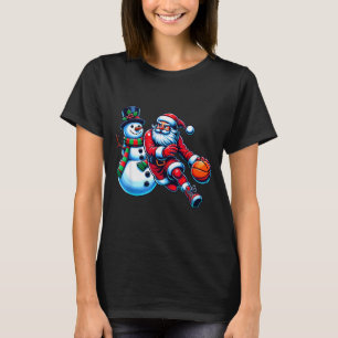 Santa Playing Basketball With A Snowman Christmas T-Shirt