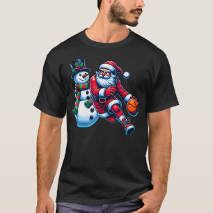 Santa Playing Basketball With A Snowman Christmas T-Shirt