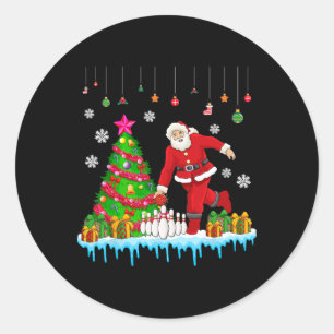 Santa Playing Bowling Christmas Tree Funny Player Classic Round Sticker