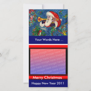 SANTA PLAYING BUGLE MUSICAL CHRISTMAS NIGHT HOLIDAY CARD