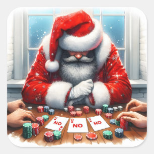 Santa Playing Cards With Decorations Square Sticker
