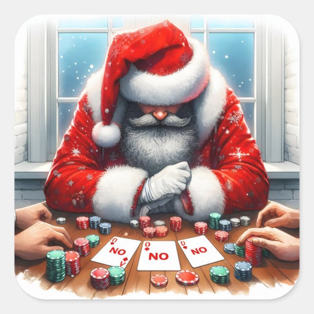 Santa Playing Cards With Decorations Square Sticker (Front)