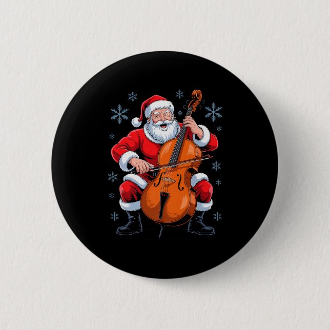 Santa Playing Cello Funny Holiday Chrismas Xmas Pa 2 Inch Round Button (Front)