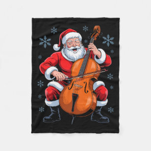 Santa Playing Cello Funny Holiday Chrismas Xmas Pa Fleece Blanket