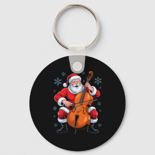 Santa Playing Cello Funny Holiday Chrismas Xmas Pa Keychain