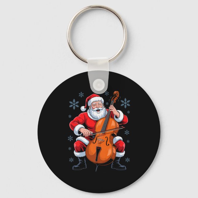 Santa Playing Cello Funny Holiday Chrismas Xmas Pa Keychain (Front)