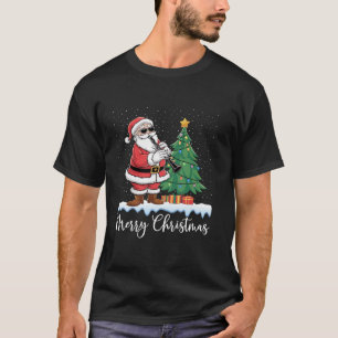 Santa Playing Clarinet Christmas Tree Lights Ugly  T-Shirt
