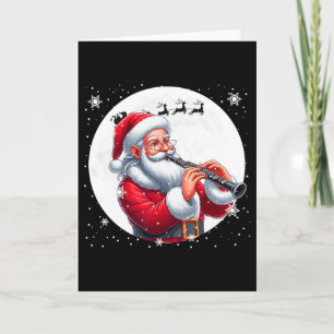 Santa Playing Clarinet Xmas Moon Costume Instrumen Card